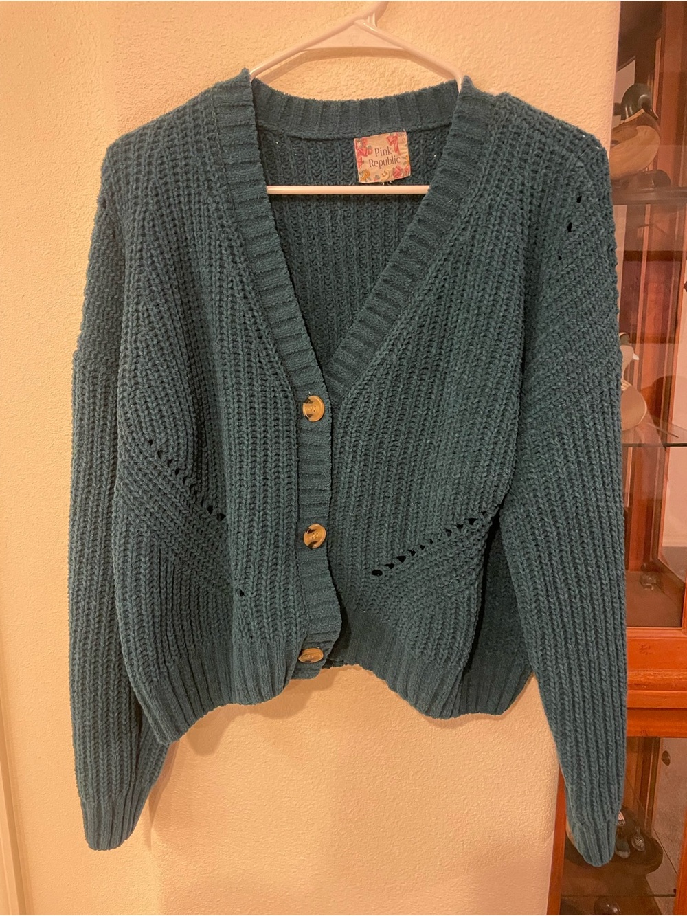 Pink Republic Teal Ribbed V-Neck Button-Up Cardigan